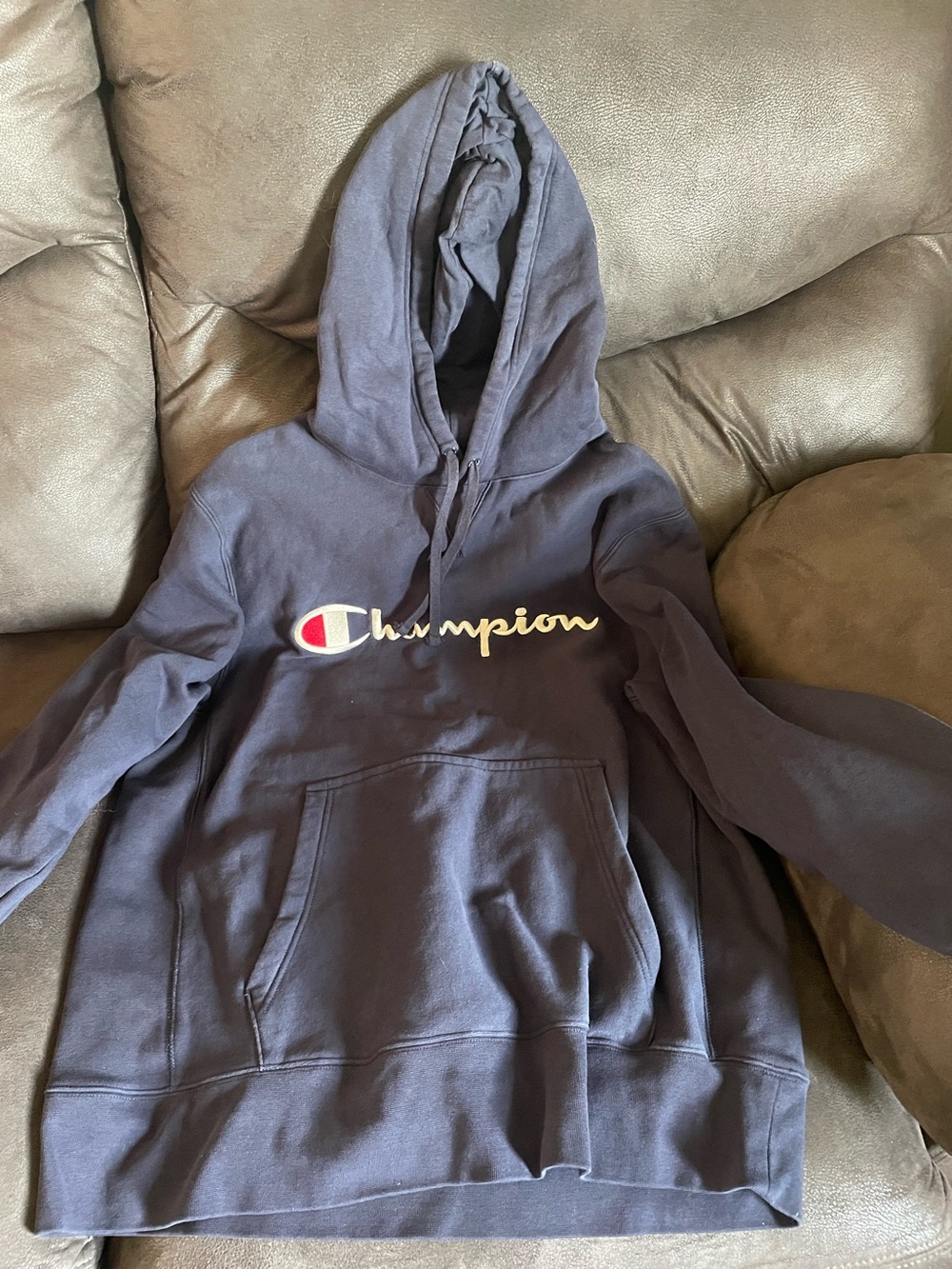 Champion Black Pullover Hoodie with Red Logo Accent